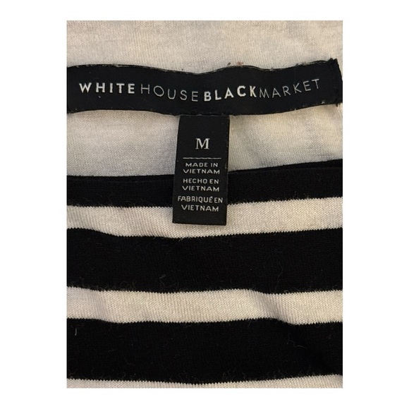 WHITE HOUSE BLACK MARKET dress, black and white stripe, faux wrap, size Medium. - Picture 8 of 9